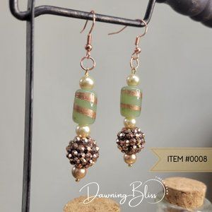 Bold, Dangle, Glam Earrings- Green, Rose Gold, Bronze, Classy by Tineka Dawn